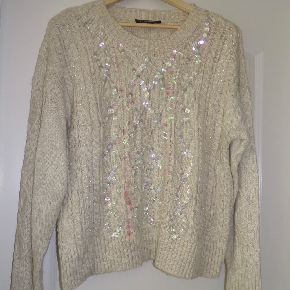 INC International Concepts Cream Sweater with Sequins